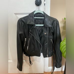 Ambiance Collection Black Faux Leather Moto Jacket Size Small